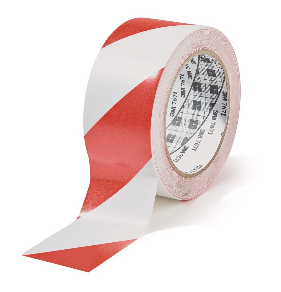 Adhesive hazard warning tape, red/white, PVC-film, self-adhesive, L 33 m