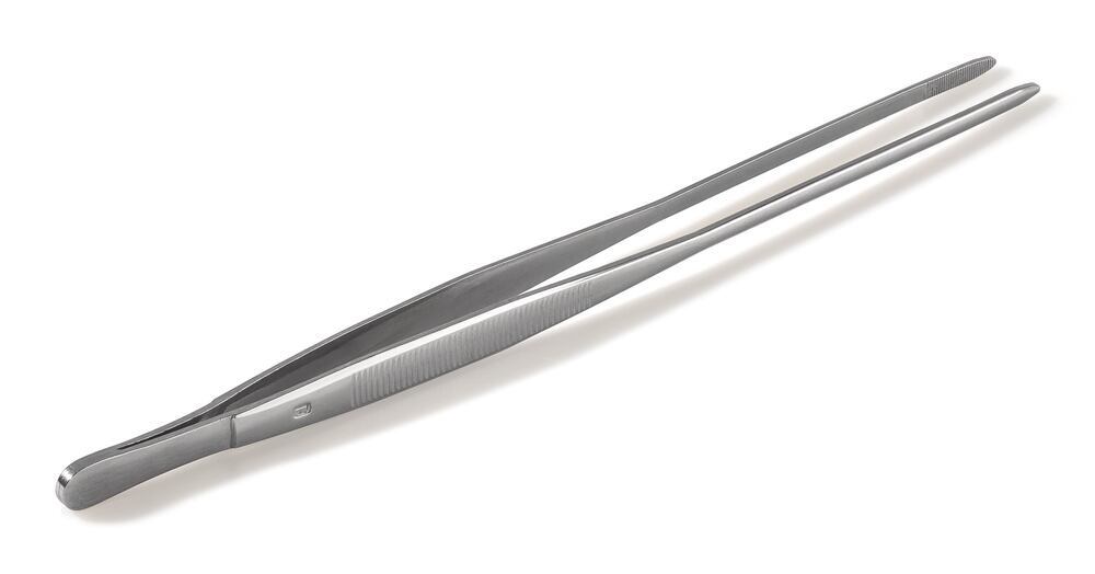 Long forceps, straight, stainl. steel, L 30 cm, with 25 mm corrugated handels