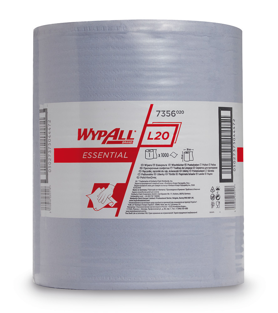 Wypall® L20 Essential disposable, wipes, 2 ply, blue, W 35 cm, 1 unit(s)