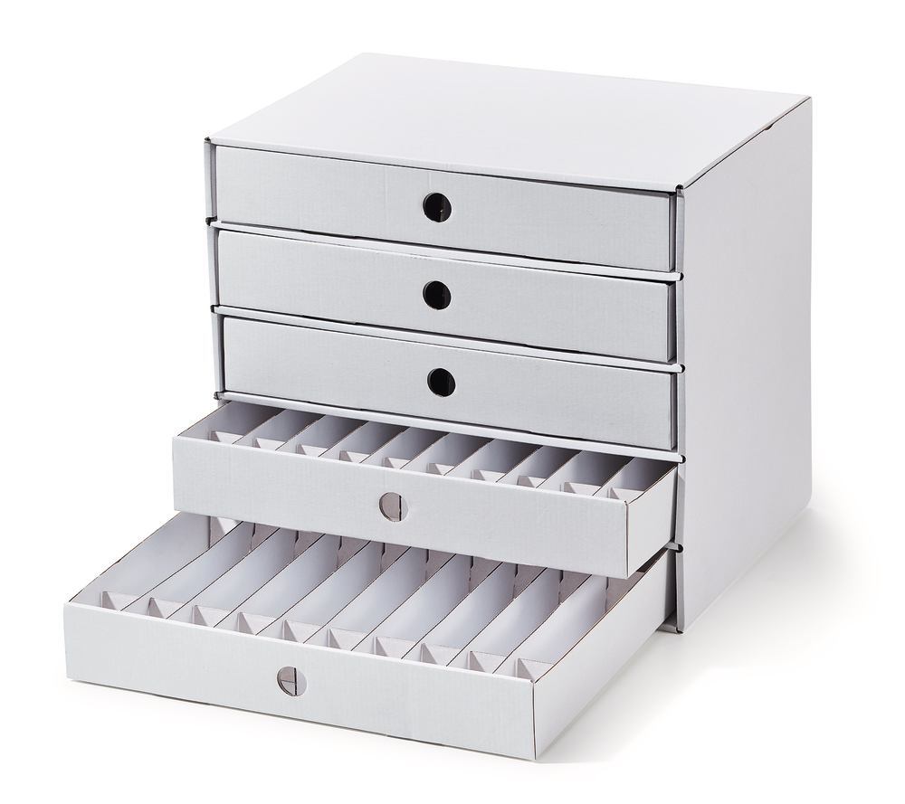 Storage system for embedding cassettes, made of cardboard, L 247 x W 340 x H 302