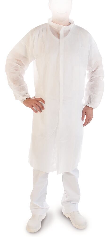 PP disposable gown, 30 g/m², White, snap fasteners, size L, 10 unit(s)