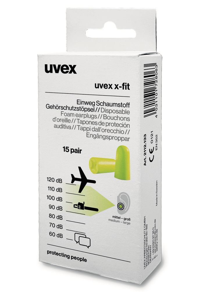 X-fit ear plugs, by UVEX, EN 352-2, in the mini box, 15 pair