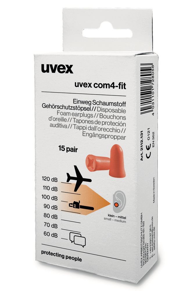 Com4-fit ear plugs, by UVEX, EN 352-2, in the mini box, 15 pair