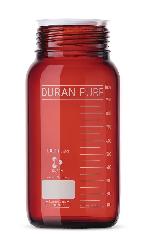 DURAN PURE wide mouth screw top bottle , Brown glass, 1.0 l, GLS 80 thread