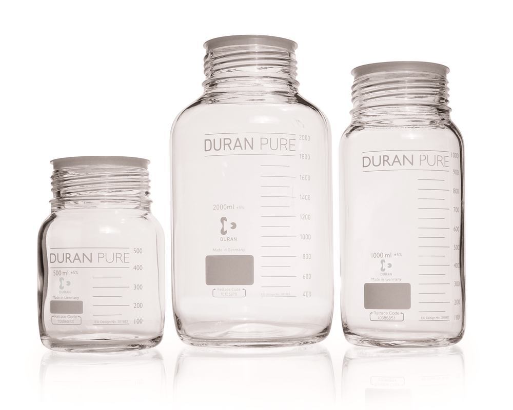 DURAN PURE wide mouth screw top bottle , Clear glass, 0.5 l, GLS 80 thread