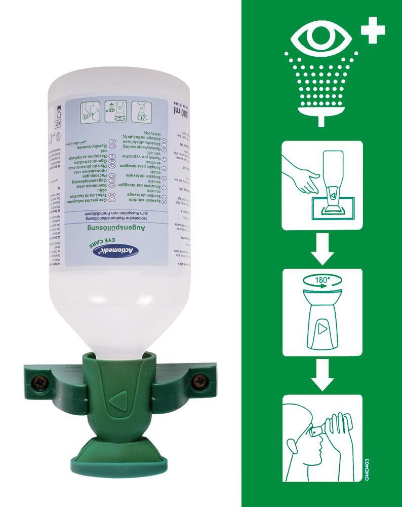 Actiomedic Single eye wash station, With 1 eye wash bottle NaCl solut 0.9%
