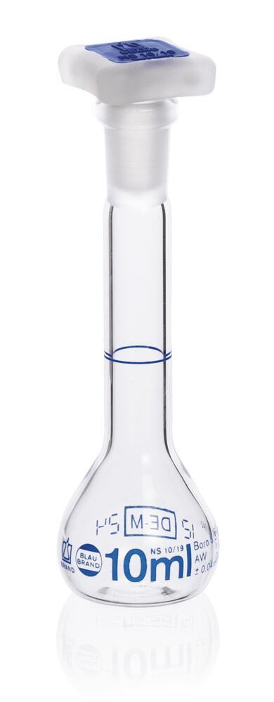 Vol. flask Blaubrand, cl.A, PP stop, Borosil gl. 3.3, 10 ml, grnd.joint 10/19
