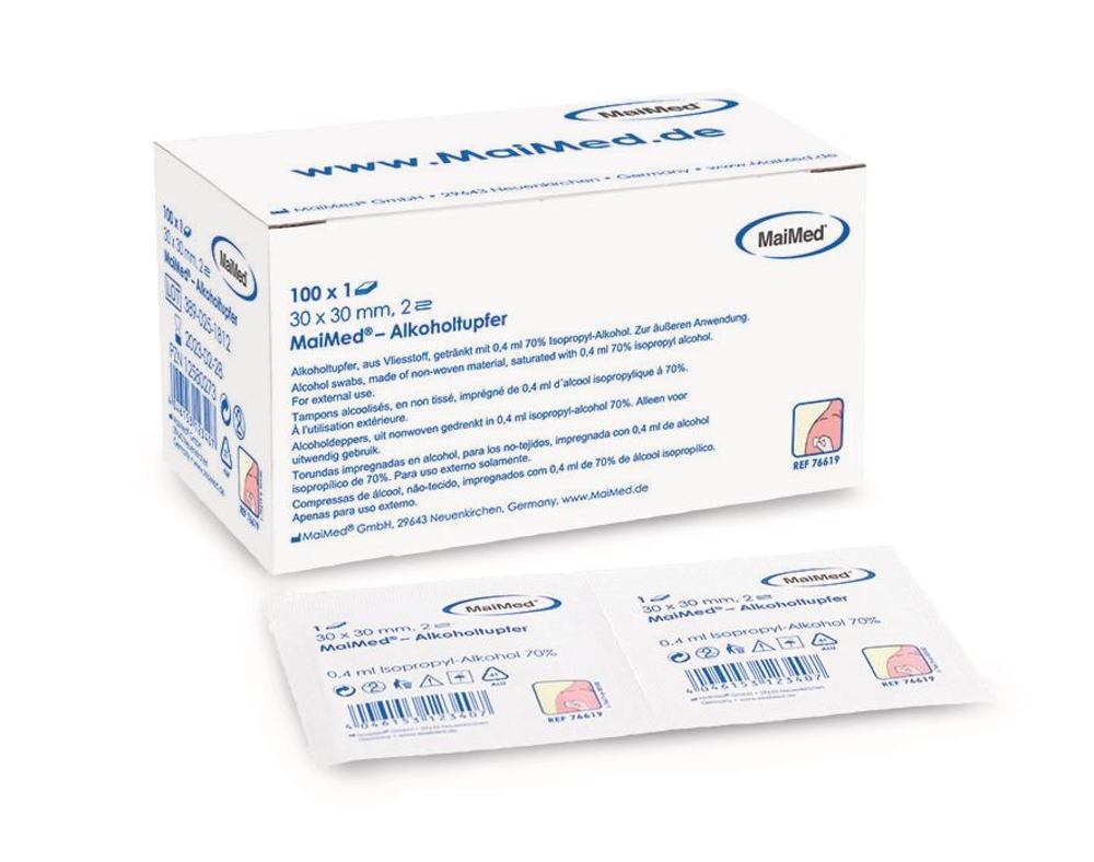 MaiMed alcohol swab, 30x30 mm, folded, non-woven, non-sterile, 100 unit(s)