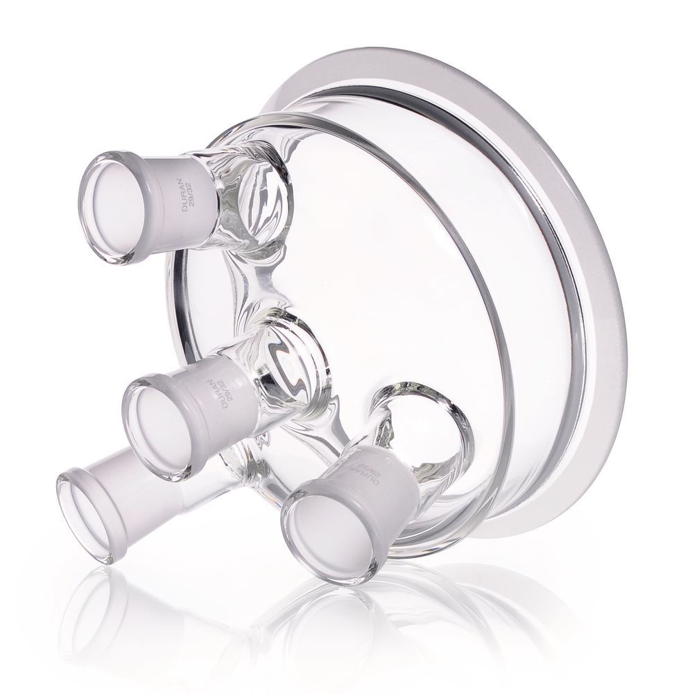 Flat flange lid DURAN® 4 necks with NS centre neck, 3 inclined side necks — Carl Roth, cod 1YYL.1