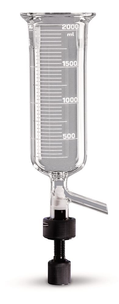 Flat flange reaction vial, DN150, 20 l,, cylindrical, graduated, w drain valve.