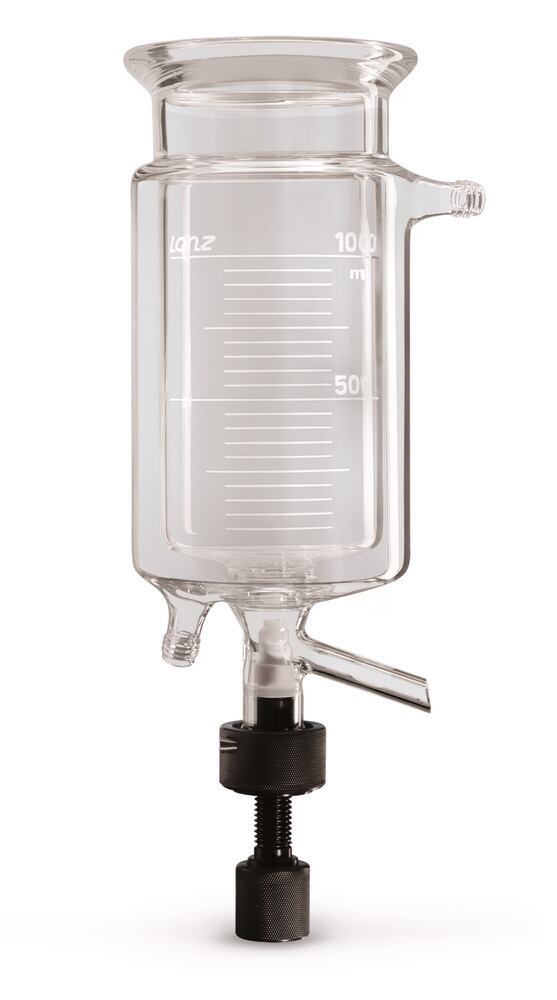 Reaction vial, DN100, 1.0 l, cylindr.,, Temp. jacket, KF connect., drain valve.