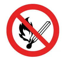 Semn de interdicție, autoadeziv, Ø 200 mm, fără flăcări deschise, fără foc sau fumat