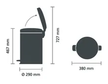 Coș cu pedală, placă de oțel/zinc, alb 20 l, 1 bucată
