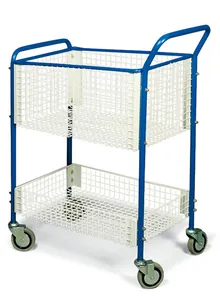 Cărucior de laborator cu plasă, oțel tubular/tablă de oțel, 2 coșuri 65 l/24 l, 1 bucată