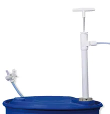 Pompă de butoi din PTFE cu furtun de drenaj, Adâncime de imersie 400 mm, 180 ml/cursă