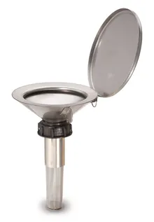 Pâlnie de siguranță din oțel inoxidabil, Slimline, filet DIN50, cu capac,
