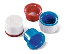 Capac cu inel de siguranță, albastru, cu garnitură conică, filet 32 mm, 10 bucăți