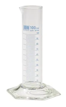 Cilindru gradat, cl. B, sticlă, formă joasă, gradare albastră, gradări de 20.0 ml