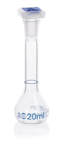 Balon cotat Blaubrand, cl.A, dop PP, sticlă Borosil 3.3, 20 ml, șlefuire 12/21