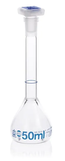 Balon cotat Blaubrand, cl.A, dop PP, sticlă Borosil 3.3, 50 ml, șlefuire 12/21