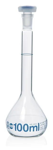 Balon cotat Blaubrand, cl.A, dop PP, sticlă Borosil 3.3, 100 ml, șlefuire 12/21