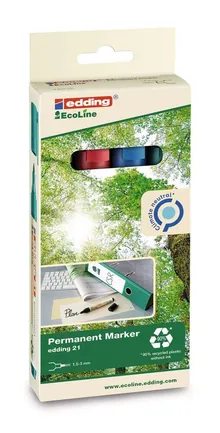 Set markere permanente 21 EcoLine, negru, albastru, roșu, verde, 1.5-3 mm, 4 bucăți