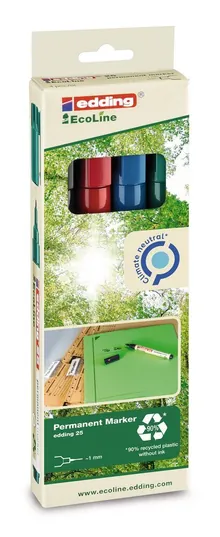 Set markere permanente 25 EcoLine, negru, albastru, roșu, verde, 1 mm, 4 bucăți