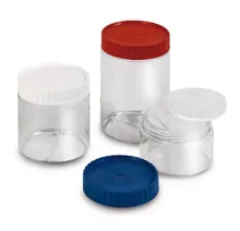 Recipiente pentru probe, copoliester PET, 500 ml, închidere cu capac filetat roșu, 6 buc.