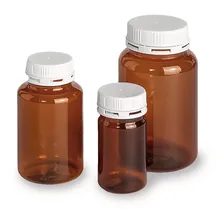 Flacoane brune cu gură largă, PET, 250 ml, cu capac cu sigiliu de inviolabilitate, 10 bucăți