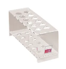 Suport pentru eprubete Rotilabo®-test, sticlă acrilică, 6 x 2 orificii, Ø orificiu 18 mm