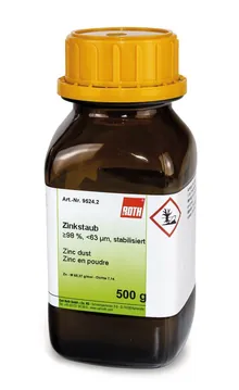 Pulbere de zinc, min. 98 %, <63 µm, stabilizată, 500 g, sticlă