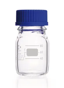 Flacon cu filet DURAN® din sticlă transparentă cu inel de turnare și capac PP, 100 ml