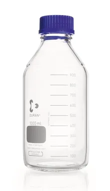 Flacoane cu filet, DURAN®, transparente, cu inel de turnare și capac