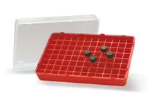 Cutie de depozitare, PP, cu inserție pentru 96 flacoane, max. Ø 12 mm