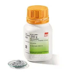 Granule de zinc, min. 99.99 %, p.a., dimensiunea particulelor, 5-15 mm, 500 g, plastic