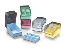 Casetă pentru lame microscopice, PS, albă, L 140 x l 82 x H 86 mm, 50 sloturi