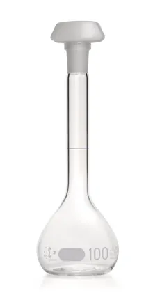Balon cotat DURAN®-volum., clasa A, certificat de lot, 100 ml, 14/23, gradație albastră