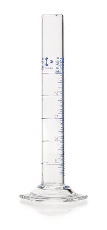 Cilindru gradat DURAN®-meas., cl. A, gradații albastre, 25 ml, gradații 0.5 ml, formă înaltă