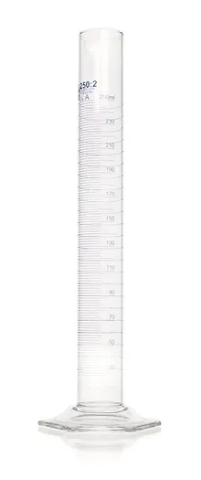 Cilindru gradat DURAN®-meas., cl. A, gradații albastre, 250 ml, gradații 2 ml, formă înaltă