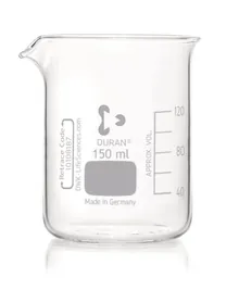 Pahare Berzelius, formă joasă, DURAN®, cu gradații și cioc, 150 ml, 10 buc.