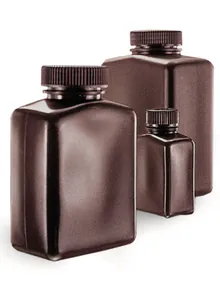 Flacoane dreptunghiulare cu gât larg, HDPE, ambră, 2000 ml, 4 buc.