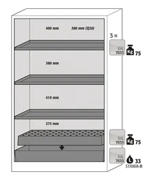 Dulap de siguranță Q-CLASSIC-90, 2 uși, 3xrafturi, placă perforată, tavă de fund, gri deschis