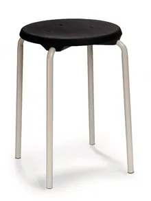 Scaun stivuibil, șezut PU negru, cadru gri deschis, H 500 mm, 1 bucată