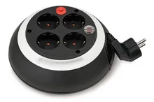 Distribuitor de curent cu 4 x ieșiri priză, negru/alb, înălțime 60 mm, Ø 180 mm