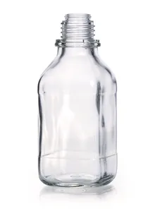 Sticle pătrate cu gât îngust, 250 ml, sticlă transparentă, filet 32, formă înaltă