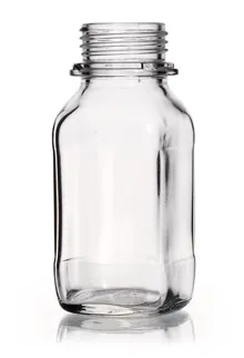 Flacoane pătrate cu gât larg, 250 ml, sticlă clară, filet 45, formă scurtă