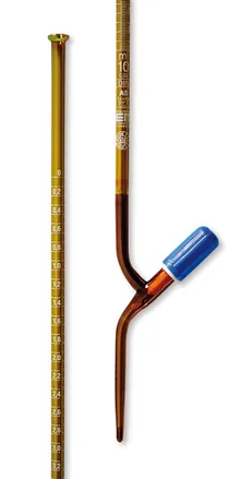 Biuretă clasa AS cu robinet drept cu ventil și ax din PTFE, 10 ml