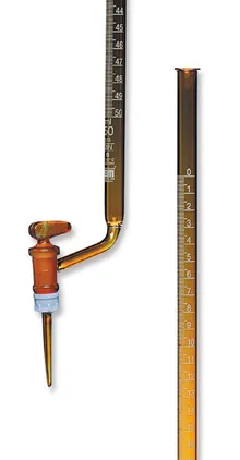 Biurete, clasa B, robinet lateral din sticlă, sticlă brună DURAN®,, gradație albă, 25 ml