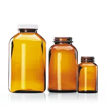 Flacoane cu gât larg, 125 ml, sticlă sodocalcică chihlimbar, 24 bucăți