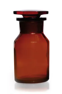 Sticle de depozitare cu gât larg, dop de sticlă, sticlă sodocalcică, chihlimbariu, 100 ml